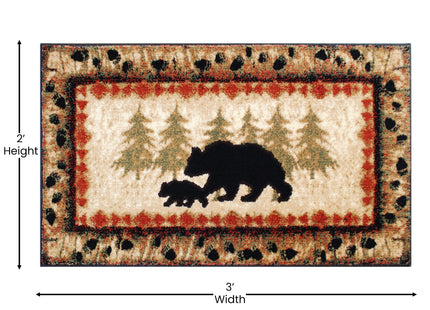Masada Masada Rugs 2'x3' Cabin/Lodge Theme Area Rug with Bear and Cub Scene