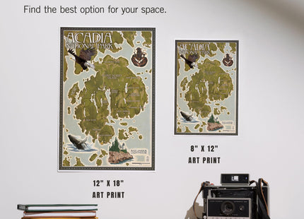 Lantern Press Acadia National Park, Maine, Map, 8x12 Inch Art Print Wall Decor