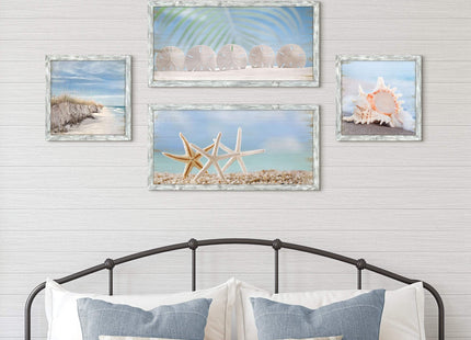 Starfish Prints Wooden Wall Art: Ocean Art Set of 4 Seashell Pictures Collection Beach Framed Wall Decor for Bedroom Overall 36"W x 24"H