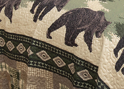 BLACK FOREST DECOR Black Bear Log Cabin Quilt Bed Set - Queen 90" Wx90 L