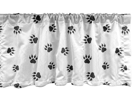 Lunarable Paw Print Window Valance, Repeating Monochrome Layout of Bear Cub Themed Modern Animal Lovers, Curtain Valance for Kitchen Bedroom Decor with Rod Pocket, 54" X 18", Grey White