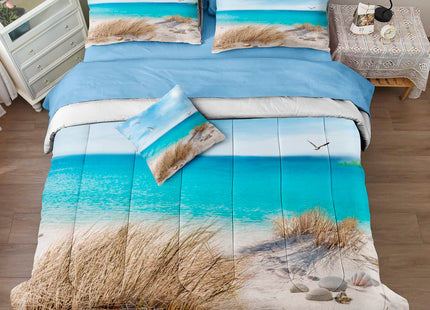 Coastal Queen Size Beach Bedding - 8 Piece Bed in a Bag - Blue Island Scenery Design - Comforter Set with Sheet Set