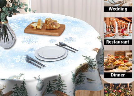 Giwawa Winter Deer Round Tablecloth 60 Inch Pine Tree Table Cloth Holiday Decorative Table Cover for Home Kitchen Dining Room Picnic Party