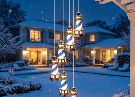 Lighthouse Wind Chimes Outdoors Solar Hanging Lighthouse Decorative Outdoor Lighthouse Solar Lighthouse Windchime（Blue）