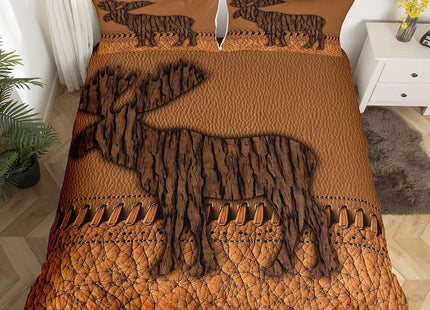 Oak Bark Moose Bedding Set Hunting Woodland Animal Queen Comforter Cover For Boys Adults Men Rustic Patchwork Brown Cowhide Leather Duvet Cover Country Farmhouse Bed Set With 2 Pillow Cases