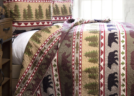 Carstens, Inc. Bear Stripe Rustic Cabin 3-Piece Quilt Set, King