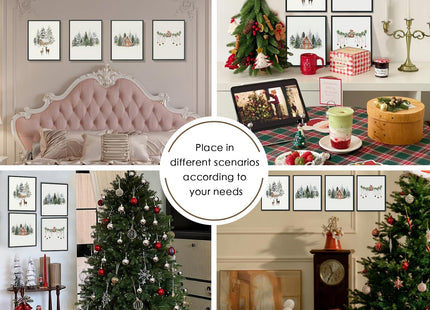 ULEGIE Christmas Winter Forest Cabin Poster Wall Art Prints Set of 4