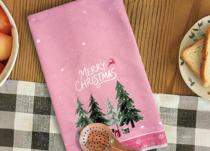 Hluvibbi Green Xmas Tree Snowman Reindeer Merry Christmas Kitchen Towels Dish Towels, 17x27 Inch Daily Seasonal Winter Decoration Hand Towels Set of 4,Pink Cute Farmhouse Home Decor
