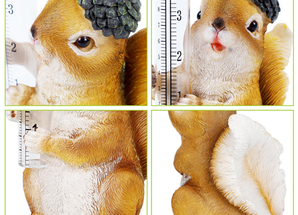 FORUP Resin Squirrel Rain Gauge, Hand Painted Squirrel Sculpture Water Gauge