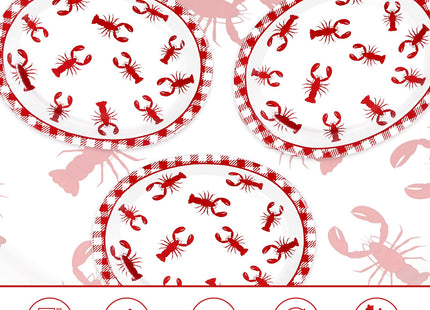 Greencian 50Pcs Crawfish Boil Red Grid Large Oval Paper Plate 12 x 10 Inch