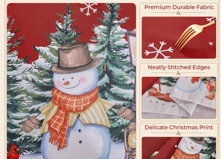 Romanstile Red Christmas Tree Snowman Tablecloth 60 x 84 Inch Rectangular