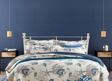LIVILAN Nautical Theme Bedspread 3-Piece Reversible Queen Quilt Set, Cotton Fabric All-Season Coastal Beach Quilts Coverlet Set, Navy Blue Quilt (90 X 98 '') 2 Pillowcases (20 X 27'')