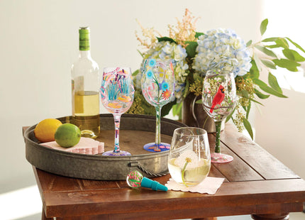 Enesco Designs by Lolita Cardinal Bird with Cherry Blossoms Beauty Artisan Hand-Painted Wine Glass, 15 Ounce, Multicolor