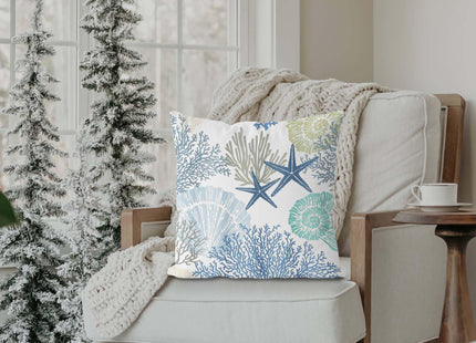 Likjad Coastal Beach Pillow Covers 18x18, Ocean Beachy Themed Room Decor, Coral Starfish Seashell Ocean Beach Decorative Throw Pillow Covers for Home Living Room Bedroom Decor