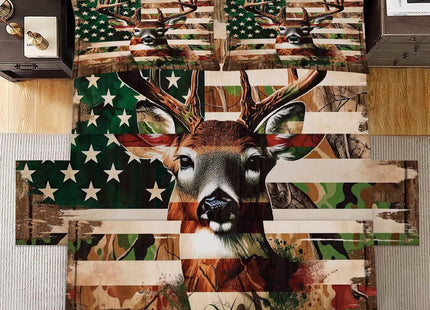 kxry Deer American Flag Fitted Sheet Set 4 Pieces Hunting Bedding Queen