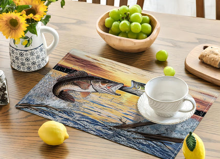 Bass Fish Placemats Set of 4, Farmhouse Lake Fishing Place Mats Table Mats for Kitchen Dining Room Restaurant 18"x12"