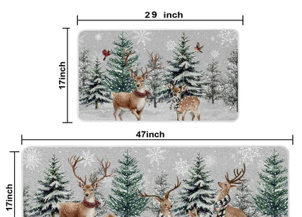 Baccessor Christmas Winter Kitchen Rugs Set of 2, Snowy Pine Tree Deer Cardinal Snowflakes Kitchen Mats Washable Non Slip Rubber Backing Xmas Farmhouse Home Floor Holiday Indoor Laundry Decor