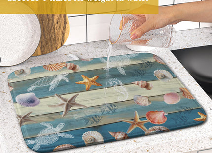 Giwawa Coastal Starfish Dish Drying Mat Summer Sea Turtle Drainer Rack Mat Absorbent Microfiber Kitchen Countertop Protector Dishes Pad 16x18 inch