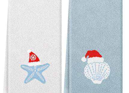 QIONG MENG Coastal Christmas Decor Beach Hand Towels 13x29 Inch 100% Cotton Dish Towels Drying Kitchen Towels Home Bathroom Kitchen Decorations (Coastal)
