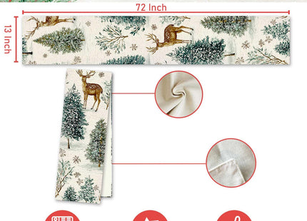 Winter Table Runner Deer & Pine Kitchen Dining Table Decor, Christmas Table Runner Home Decor for Indoor Outdoor Dining, Party, Holiday 13 X 72 Inch