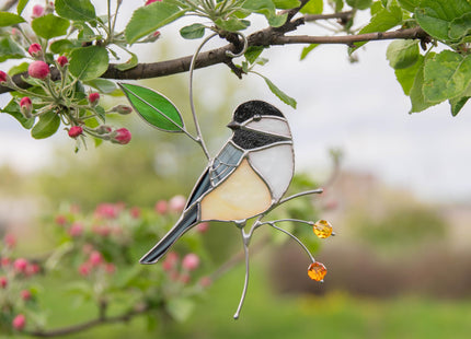 Gift Birds Handmade Chickadee Stained Glass Suncatchers Window Hanging Art