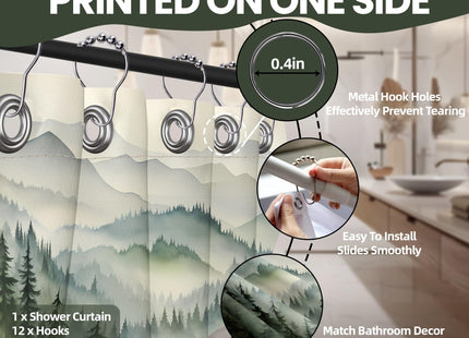 QGHOT Sage Green Forest Shower Curtain, 72x72 in, Mountain Rustic Pine Tree