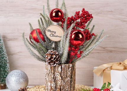 13.8" Small Christmas Tree Tabletop Christmas Centerpieces with Xmas Ornaments Pinecone Berry for Table Desk Christmas Decorations Winter Holiday Decor Indoor