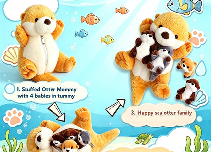 Youthfuljive 5 Pcs Sea Otter Stuffed Animals 17" Large Mommy Otter Plush Toy with 4 Babies Stuffed Otters Inside, Soft Cuddly Otter Plushies Pillow Otter Toys for Kids Birthday Christmas Ocean Party