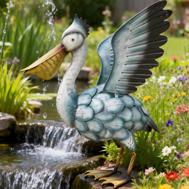 Ultym 18.5" Metal Coastal Pelican Garden Statue, Bird Sculpture