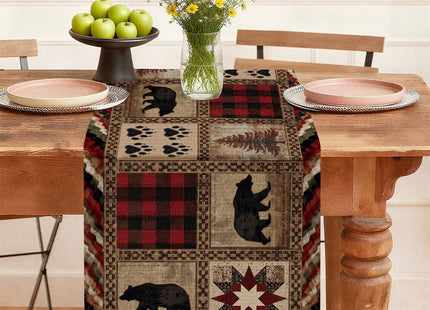 Retro Bear Table Runner,Dining Decor for Kitchen Coffee Table Family Dinners Holiday Parties Wedding Events Decor(13x72 inch)