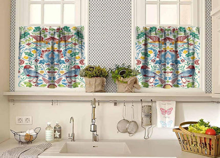 William Morris Bird Valance Curtain for Kitchen Antique Rustic Art Nature Forest Plants Morris Style Birds Flowers Window Treatment Valances Curtains for Living Room Bedroom 54x18In 1P/27x24In 2P