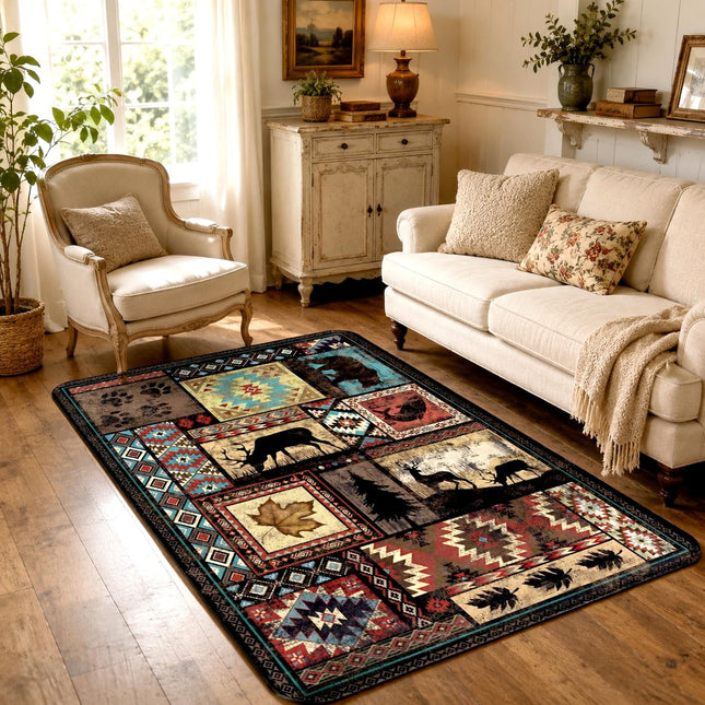 Perfect Kicks Rustic Cabin Room Rug Vintage Nature and Animals Area Rugs for Bedroom Living Room Dining Decor 5'x3'