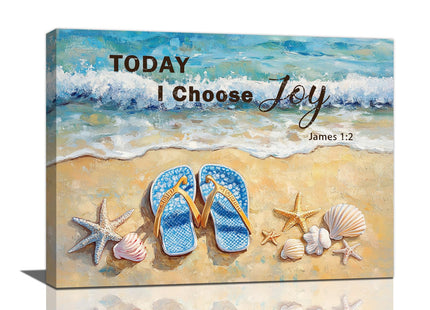 Trulave Blue Beach Ocean Pictures Wall Art Christian Seashell Decor 16x12