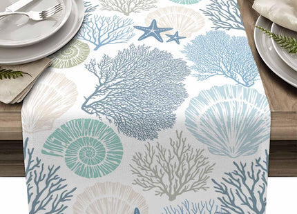 Nautical Coastal Table Runners Ocean Beach Coral Table Runners for Dining Room Starfish Blue Teal Dinner Runner Kitchen Indoor Outdoor Patio Party Decor, 13x72 Inch