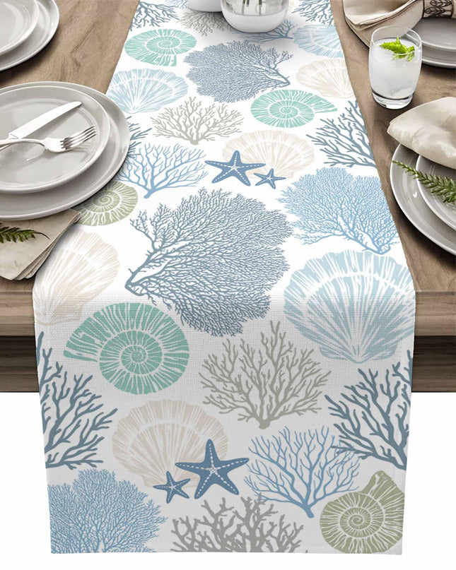 Nautical Coastal Table Runners Ocean Beach Coral Table Runners for Dining Room Starfish Blue Teal Dinner Runner Kitchen Indoor Outdoor Patio Party Decor, 13x72 Inch