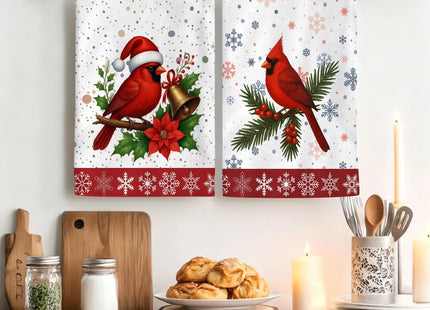 Christmas Kitchen Towels, Cardinal Winter Kitchen Decor Dish Towels Set Of 4, Cardinal Gifts for Women Friends Mom Wife, Absorbent Holiday Tea & Hand Towel Dish Cloths for Drying Baking Cooking