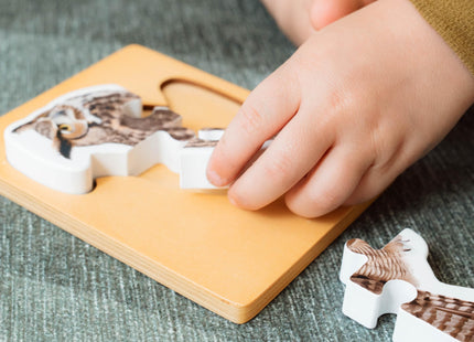 Wooden Montessori Animal Puzzles for Toddlers 2+ Years | Realistic Chunky Woodland Animal Shape Puzzle | Educational Learning Toy - Four-Piece Woodland Creature Puzzles