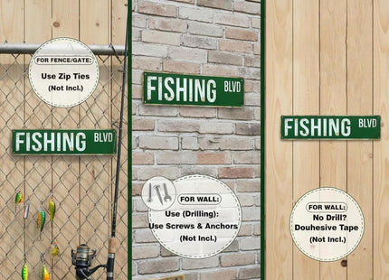 FISHING BLVD Street Sign, Metal Decor for Lake House & Cabin, 4x15 Inch Rustproof Aluminum Wall Art for Man Cave - Fishing Gifts for Men & Dad