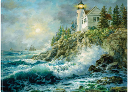 Fine Art Canvas Bass Harbor Lighthouse Canvas Wall Decor by Artist Nicky Boehme for Living Room, Bedroom, Bathroom, Kitchen, Office, Bar, Dining & Guest Room - Ready to Hang - 32 in x 24 in