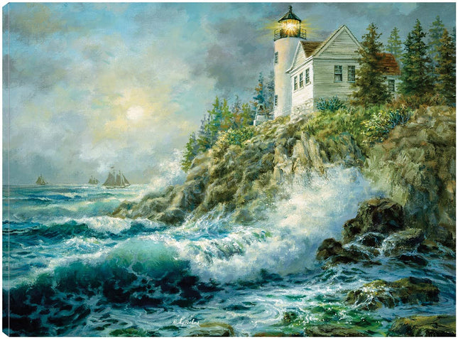 Fine Art Canvas Bass Harbor Lighthouse Canvas Wall Decor by Artist Nicky Boehme for Living Room, Bedroom, Bathroom, Kitchen, Office, Bar, Dining & Guest Room - Ready to Hang - 32 in x 24 in