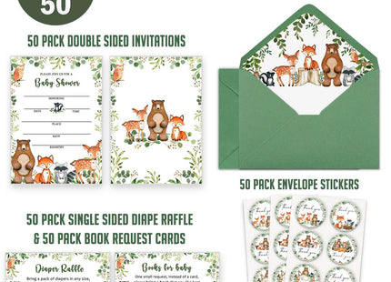 50 Woodland Baby Shower Invitations, Forest Woodland Greenery Invitations