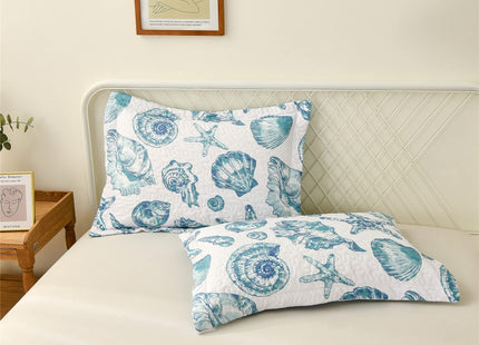 Coastal Beach Theme Quilt Set Full/Queen Size Lightweight Ocean Coral Bedding Seashell Conch Starfish Bedspread Coverlet Reversible Nautical Bed Cover with 2 Pillow Shams