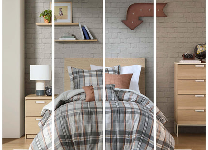 Intelligent Design Plaid Lodge Modern Tan/Gray Twin Comforter Set, 4pc