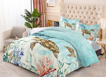 CVHOUSE Ocean Watercolor Sea Turtle Bedding Set - Kids Teens Comforter, Duvet, Quilt Set - Twin Size
