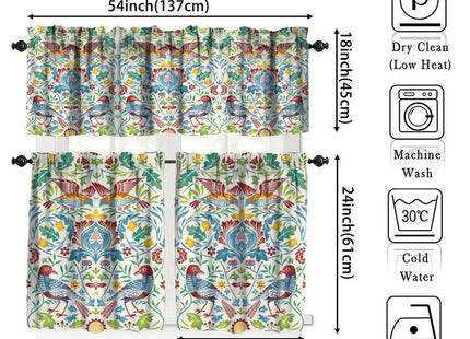 William Morris Bird Valance Curtain for Kitchen Antique Rustic Art Nature Forest Plants Morris Style Birds Flowers Window Treatment Valances Curtains for Living Room Bedroom 54x18In 1P/27x24In 2P