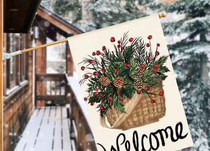AVOIN colorlife Welcome Christmas Pinecone Berry House Flag 28x40 Inch