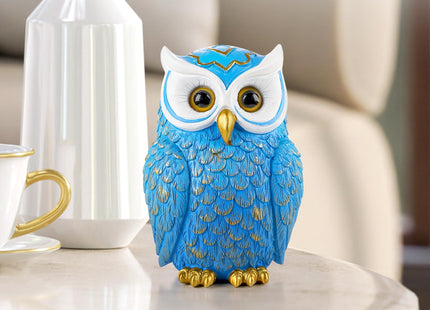 Buildopia Owl Figurine Home Decor – Cute Resin Owl Statue Sculpture, Blue