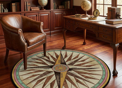 keepcute Vintage Compass Area Rug 3' Nautical Non-Slip Round Mat