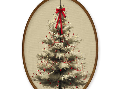 WULQYING Red Bow Christmas Tree Pine Oval Wall Art Decor Home 8.6x11.4