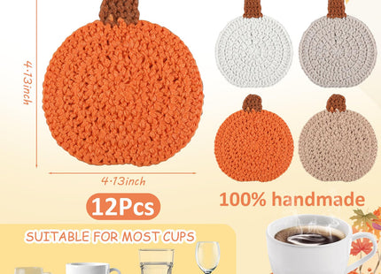 12 Pcs 4 Inch Fall Crochet Coasters, Thanksgiving Pumpkin